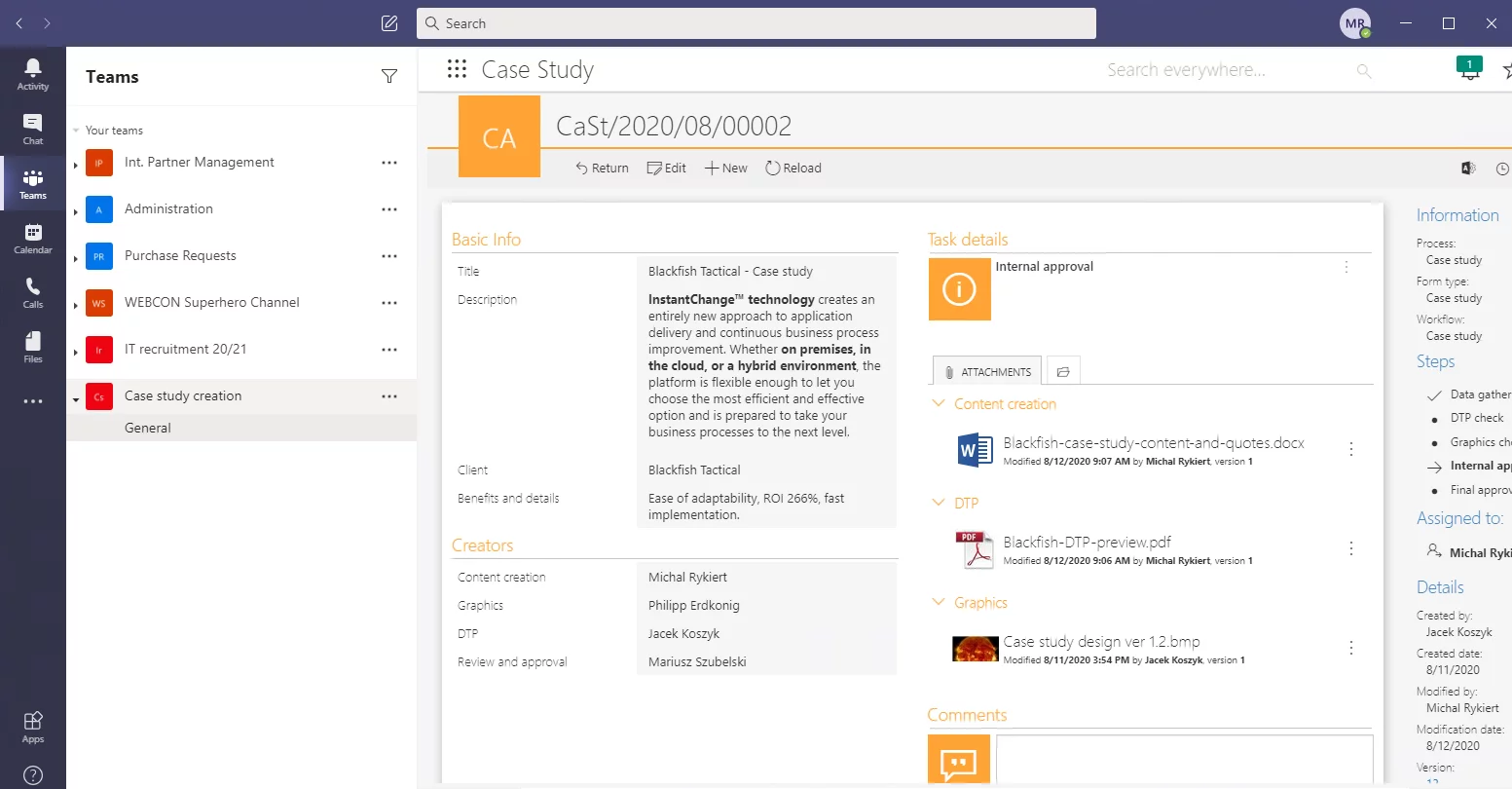 WEBCON BPS integrated with Microsoft Teams